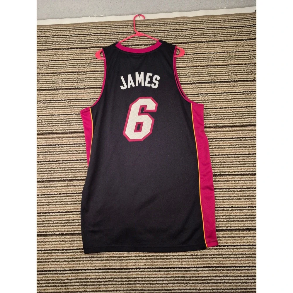 Adidas‎ Miami Heat LeBron James #6 NBA Jersey Black Red Mens Large Length +2